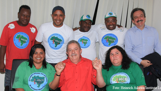 President Lula da Silva and recyclers in Brazil