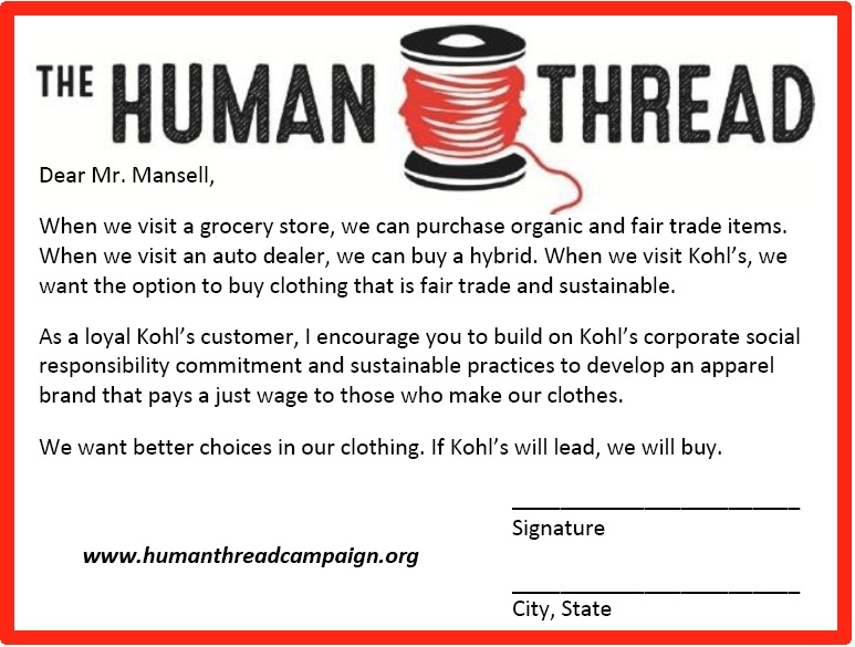 Human Thread Campaign postcard to Kohl's