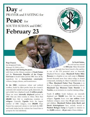 Day of Fasting and Prayer for Peace for South Sudan and DRC