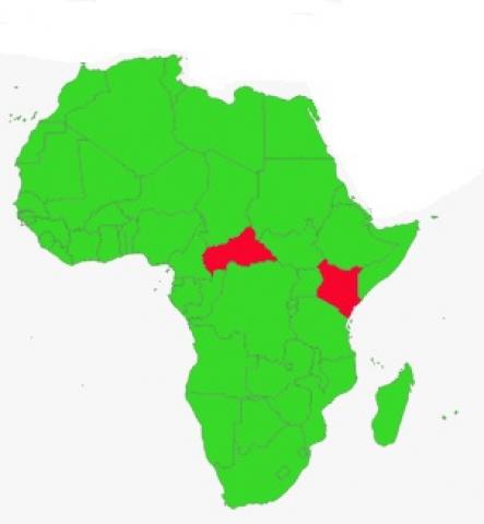 Central African Republic and Kenya in Africa map