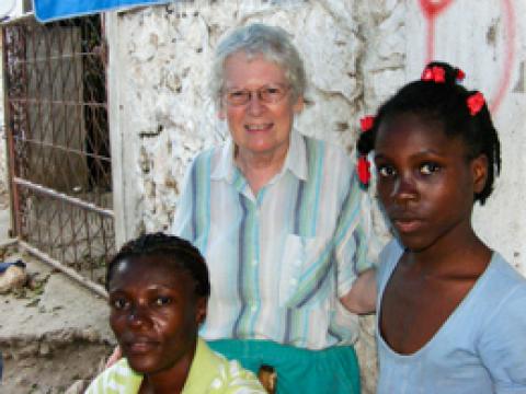 Maryknoll Sister Elizabeth Knoerl (center) and Haitian women