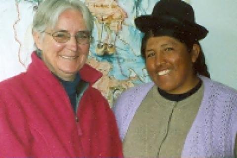Maryknoll Sister Patricia Ryan and a member of an indigenous community in Peru
