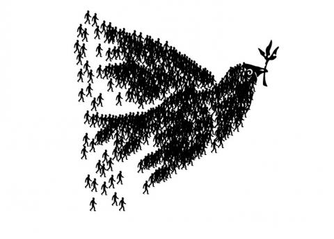 Dove of peace created by people