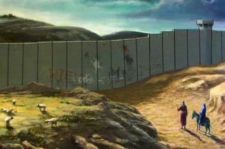 Nativity Wall believed to painted by British graffiti artist Banksy.