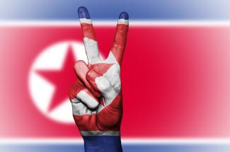 North Korea flag and peace sign