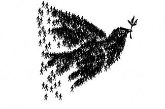 Dove of peace created by people