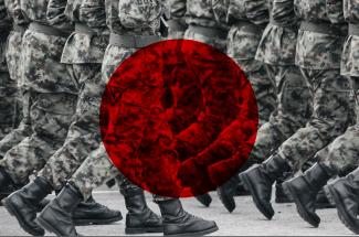 Japanese flag on soldiers in camoflauge