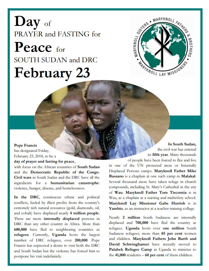 Day of Fasting and Prayer for Peace for South Sudan and DRC