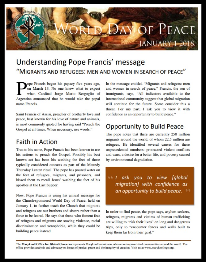 World Day of Peace 2018 flyer